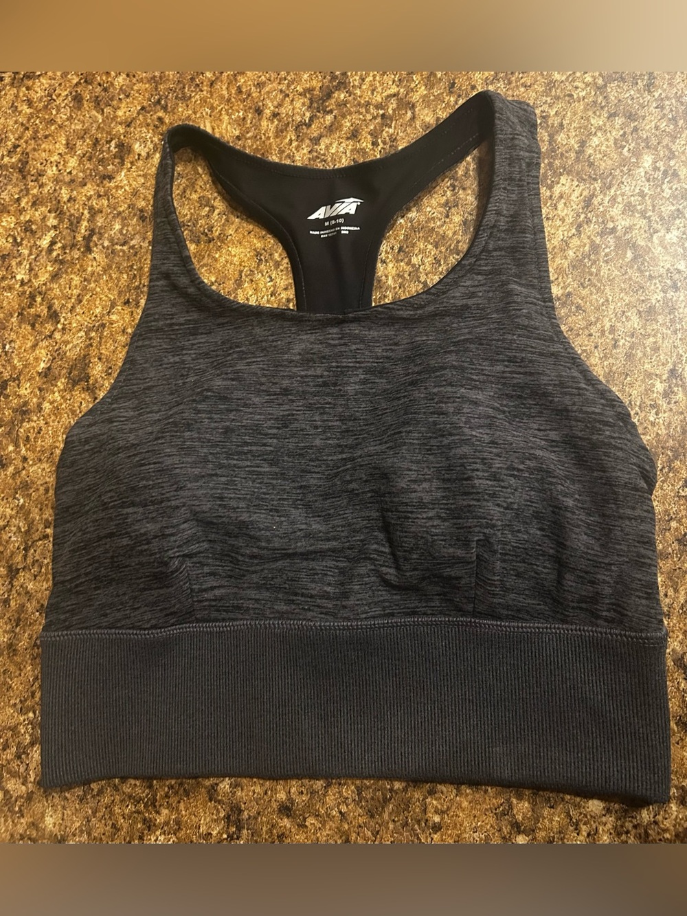 Avia Dark Heather Charcoal Racerback Sports Bra - Heather Gray